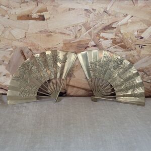 Set Pair 2 Vintage Solid Brass Oriental Style Fan